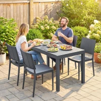 Outsunny Conjunto de Mesa y Sillas Jardín con Mesa de Tablero Ranurado y 4 Sillas Apilables para Terraza Patio Gris(m-9)