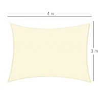 Outsunny Toldo Vela Rectangular 4x3 m Vela de Sombra para Jardín Patio Terraza HDPE Anti UV y Transpirable Color Crema(m-3)