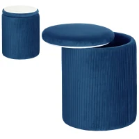 HOMCOM Storage Ottoman Modern Velvet Round Foot Stool for Living Room Bedroom 45 cm Blue(m-11)
