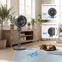 HOMCOM Air Circulator Fan Pedestal Cooling Fan with 3 Speed 3 Mode and Remote Control, 9 Inch, Grey(m-6)