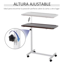 HOMCOM Mesa Auxiliar con Ruedas para Sofá y Cama Altura Ajustable y Marco de Acero 77x40x76-100 cm Nogal Oscuro(m-5)