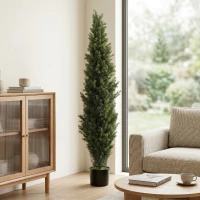 HOMCOM Set of 2 Decorative Artificial Plants Cypress in Weighted Pot, Fake Plant with 2035 Leaves, 150 cm(m-7)