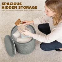 HOMCOM Storage Ottoman Modern Velvet Round Foot Stool for Living Room Bedroom 45 cm Grey(m-5)