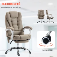 Vinsetto Fauteuil de bureau direction massant chauffant hauteur réglable dossier inclinable toile de lin beige(m-7)