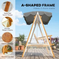 Outsunny 3 Seater Garden Swing Seat with Canopy, Wooden Swing Chair, Outdoor Hammock Bench for Balcony Patio Porch, Dark Grey(m-5)