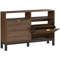 HOMCOM Shoe Cabinet with 2 Flip Drawers, Narrow Shoe Storage Top for Entryway Hallway, Rustic Brown(m-1)