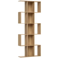 HOMCOM Bibliothèque à 5 niveaux, étagère de rangement en forme S avec 15 compartiments ouverts, 80 x 24 x 200 cm, chêne(m-12)