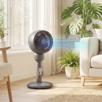 HOMCOM Air Circulator Fan Pedestal Cooling Fan with 3 Speed 3 Mode and Remote Control, 9 Inch, Grey(m-2)