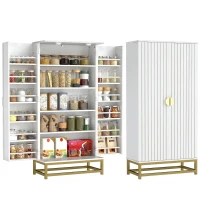 HOMCOM Armoire de cuisine meuble cuisine rangement avec 12 étagères à portes, étagères ajustables, 58x29x119,5cm, blanc(m-11)