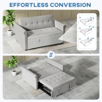 HOMCOM Two-Seater Velvet-Feel Sofa Bed - Grey(m-4)