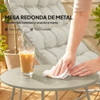Outsunny Conjunto de Jardín de 3 Piezas con 2 Sillas Lounge Mesa de Café y Cojines para Exterior Patio Balcón Gris Claro(m-7)