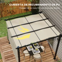 Outsunny Cenador para Exterior 3x3 m con Techo Deslizante Marco de Acero Impermeable y Anti-UV para Terraza Patio Beige(m-5)