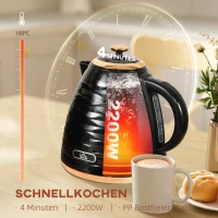 HOMCOM Elektrischer Wasserkocher, 1,7L, 2,2kW, Schnellkochfunktion mit Abnehmbarem Waschbarem Anti-Kalk-Filter(m-4)