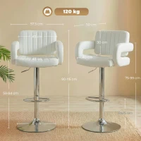 HOMCOM Bar Stools Adjustable Swivel Kitchen Chairs with Backrest Armrest Set of 2 PU Leather White(m-3)