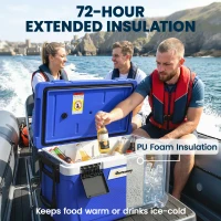 Outsunny 42.6L Insulated Cool Box, Lightweight Portable Ice Cooler with Handle, Lid and Drain Valve, Dark Blue(m-4)