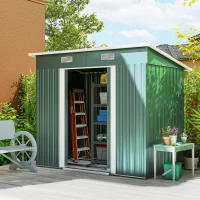 Outsunny 7 x 4ft Outdoor Storage Shed with Foundation Kit, Lean to Metal Garden Shed for Log, Rubbish Bin, Tool, Lawnmower, Bike, Patio and Lawn Use, Green(m-2)