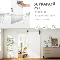 HOMCOM Ușă Glisantă în Stil Rustic cu Șină și Mâner din Lemn și Oțel, 106,6x213,4 cm, Alb și Negru(m-4)