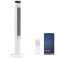 HOMCOM Tower Fan with WiFi Control Standing Floor Fan with Remote Control 116 cm White(m-10)