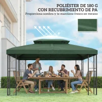 Outsunny Toldo de Recambio 4x3 m con Techo Doble Orificios de Drenaje y Protección UV Solo Toldo NO Incluye Marco Verde(m-6)