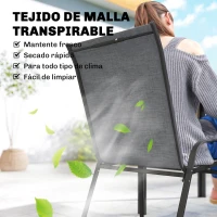 Outsunny Conjunto de Mesa y Sillas Jardín con Mesa Metálica con Agujero y 6 Sillas Apilables Transpirables para Terraza Gris(m-7)