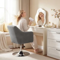 HOMCOM Swivel Linen Fabric Accent Chair for Living Room Contemporary Vanity Armchair with Adjustable Height Thick Cushion Lumbar Support Armrest for Bedroom Office Dark Grey(m-2)