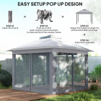 Outsunny 3.3 x 3.3m Pop Up Gazebo, Double Roof Foldable Canopy Tent with Zipped Mesh Sidewalls, Height Adjustable and Carrying Bag, Event Tent for Patio Garden, Grey(m-5)