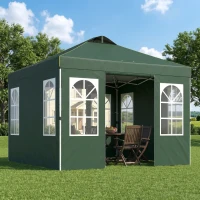 Outsunny Carpa Plegable 3x3 m Pop-up con UPF50+ 4 Laterales Desmontables Altura Ajustable y Bolsa de Transporte Verde(m-2)