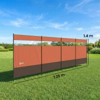 Outsunny Camping Windbreaker with Clear Windows, Carry Bag and Steel Poles, for Beach Caravan Campervan, 725 x 140cm, Orange(m-3)