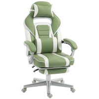 HOMCOM Silla Gamer Reclinable con Altura Ajustable Reposapiés Retráctil Soporte Lumbar y Reposacabezas Desmontable Verde