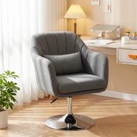 HOMCOM Swivel Linen Fabric Accent Chair for Living Room Contemporary Vanity Armchair with Adjustable Height Thick Cushion Lumbar Support Armrest for Bedroom Office Dark Grey(m-9)