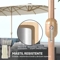 Outsunny Sombrilla Doble 4,6x2,7 m Sombrilla Grande con Manivela Manual Resistente al Agua y Protección Solar Beige(m-6)