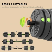 SPORTNOW Juego de Mancuernas Ajustables 30 kg 3 en 1 con Barras de Conexión y Mangos Antideslizantes para Gimnasio en Casa Verde(m-5)