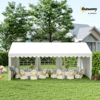 Outsunny 6 x 4m Party Gzebo, Party Marquee, Heavy Duty, Removable Sidewalls & Zippered Doors, Windows, Water Resistant-Whtie(m-2)