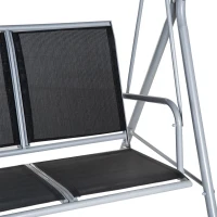 Outsunny Metal Garden Swing Chair, 3-Seater Swing Seat, Patio Hammock Bench Canopy Lounger, Black(m-8)