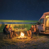 Outsunny Camping Windbreaker with Clear Windows, Carry Bag and Steel Poles, for Beach Caravan Campervan, 725 x 140cm, Army Green(m-9)