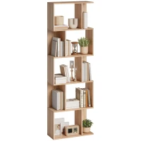 HOMCOM Bibliothèque à 5 niveaux, meuble de rangement en forme de S avec étagères, 60 x 24 x 184,5 cm, effet bois naturel(m-1)