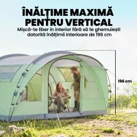 Outsunny Cort Mare Multi-Cameră pentru 2-4 Persoane, cu Ferestre și Verandă, Verde(m-5)