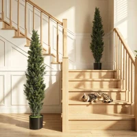 HOMCOM Set of 2 Decorative Artificial Plants Cypress in Weighted Pot, Fake Plant with 2035 Leaves, 150 cm(m-2)