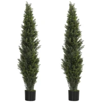 HOMCOM Set of 2 Decorative Artificial Plants Cypress in Weighted Pot, Fake Plant with 2035 Leaves, 150 cm(m-1)