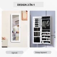 HOMCOM dulap bijuterii cu oglinda, 37x9.5x121 cm, neagra(m-6)