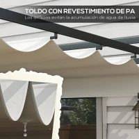 Outsunny Cenador de Jardín 3x4 m con Techo Retráctil de Poliéster y 12 Orificios de Drenaje Pérgola para Terraza Blanco y Gris(m-5)
