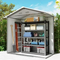 Outsunny Outdoor Garden Shed Storage, Backyard Steel Utility Tool Shed, Lawn Garage Building Organizer w/Sliding Door, Gable Roof, 1.94x1.1x1.84m, 4 Vents-Gray(m-9)