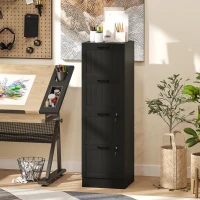 HOMCOM Caisson bureau, meuble rangement bois 4 tiroirs et serrure, barres de suspension réglables, 40 x 40 x 131 cm, noir(m-10)
