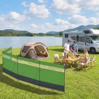 Outsunny Camping Windbreaker with Clear Windows, Carry Bag and Steel Poles, for Beach Caravan Campervan, 725 x 140cm, Army Green(m-8)