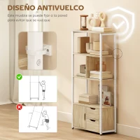 HOMCOM Librería Estantería para Libros con Estantes Cajones y Puerta 58x24x122 cm Estilo Industrial Blanco y Madera Natural(m-6)