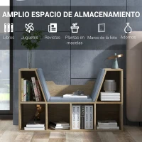 HOMCOM Librería con Asiento Estantería de Libros con 6 Cubos Cojín para Sala de Estar Dormitorio 102x30x61cm Roble y Gris(m-4)