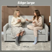 HOMCOM Canapé convertible 2 places 3 en 1, canapé-lit clic-clac, lit gigogne, dossier réglable, 158x85x85cm, marron clair(m-7)