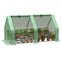 Outsunny Mini Serre de Jardin mini serre tunnel 180L x 90l x 90H cm toit pointu Acier PE Haute densité 140 g/m² Anti-UV fenêtres avec Zip enroulables Vert