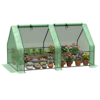 Outsunny Mini Serre de Jardin mini serre tunnel 180L x 90l x 90H cm toit pointu Acier PE Haute densité 140 g/m² Anti-UV fenêtres avec Zip enroulables Vert(m-1)