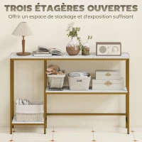 HOMCOM Console meuble 120 cm, table console 3 niveaux avec étagères de rangement, plateaux imitation marbre, blanc et doré(m-5)